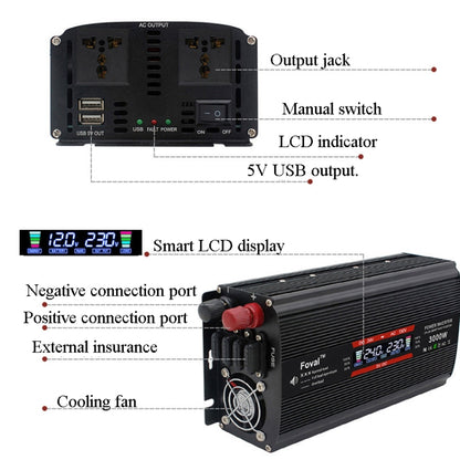 1500W LCD Smart Home Car Inverter 12V To 220V Power Converter - Modified Square Wave by PMC Jewellery | Online Shopping South Africa | PMC Jewellery