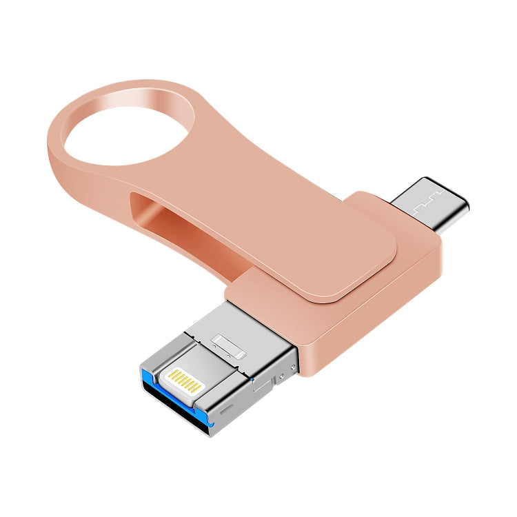 64GB USB 3.0 + 8 Pin + USB-C / Type-C 3 in 1 Mobile Computer Metal U-Disk(Pink) - U Disk & Card Reader by PMC Jewellery | Online Shopping South Africa | PMC Jewellery