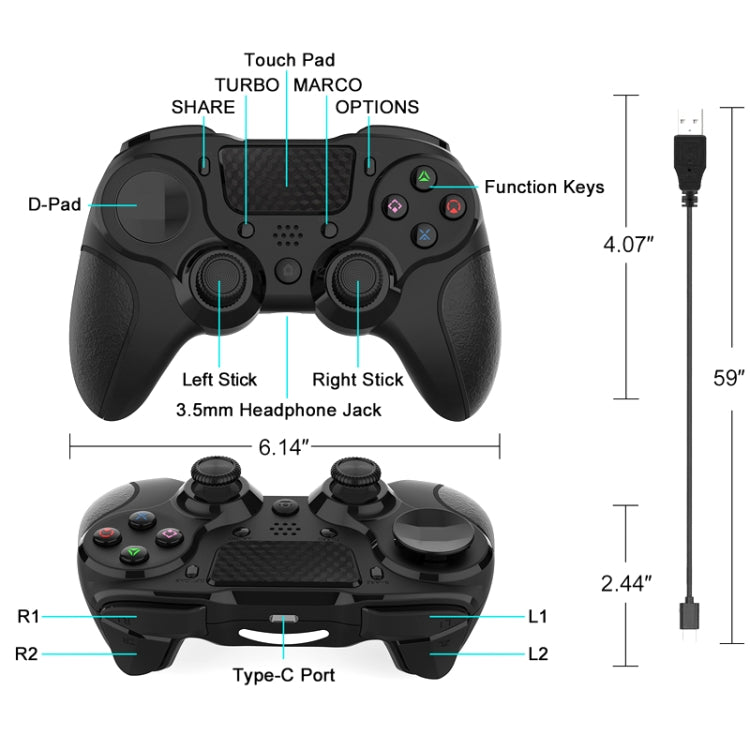 MB-P913 PC Six-Axis Somatosensory Back Key Programming Dual Vibration Bluetooth Gamepad For PS4 Pro(Black White) - Gamepads by PMC Jewellery | Online Shopping South Africa | PMC Jewellery