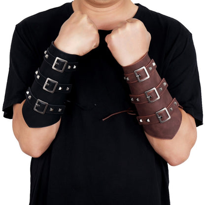 P01994 Men Leather Bracer Personality Punk Riding Arm Guard(Brown) - Sports Safety by PMC Jewellery | Online Shopping South Africa | PMC Jewellery