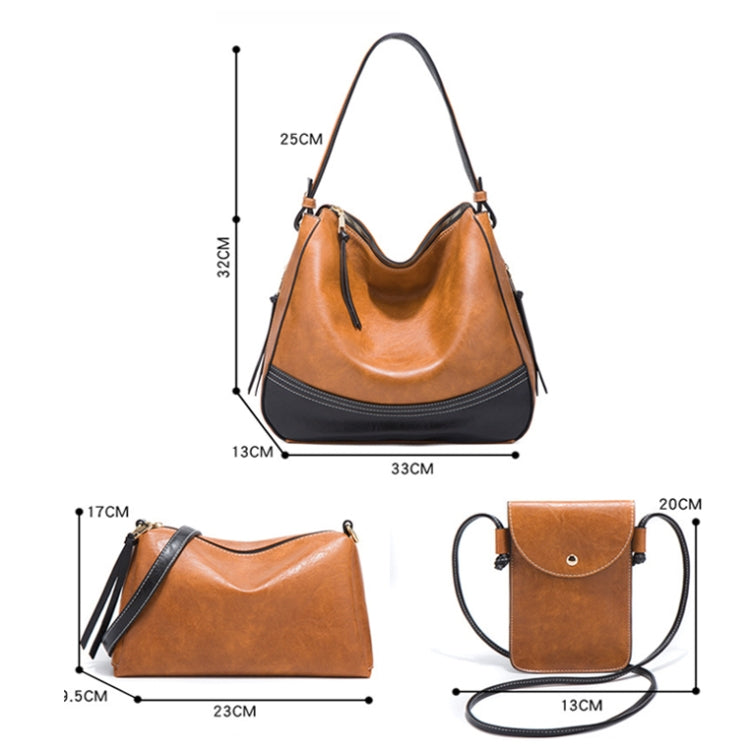 21506 4 in 1 Simple Color-Block Diagonal Handbags Fashion Large Capacity Soft Leather Bags(Brown) - Handbags by PMC Jewellery | Online Shopping South Africa | PMC Jewellery