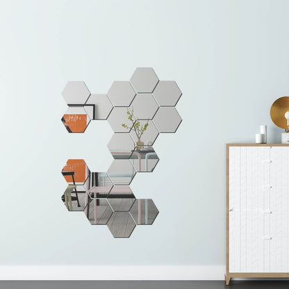 Ym300 16 PCS / Set Home Personal Wall Stickers DIY Acrylic Wall Decorative Mirror(Hexagon Silver) - Decorative Mirrors by PMC Jewellery | Online Shopping South Africa | PMC Jewellery