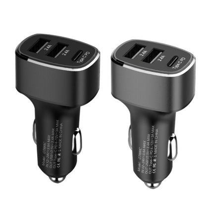 QIAKEY GT690C Dual USB + USB-C / Type-C Aluminum Alloy Three-Hole Car Charger(Black) - Car Charger by QIAKEY | Online Shopping South Africa | PMC Jewellery