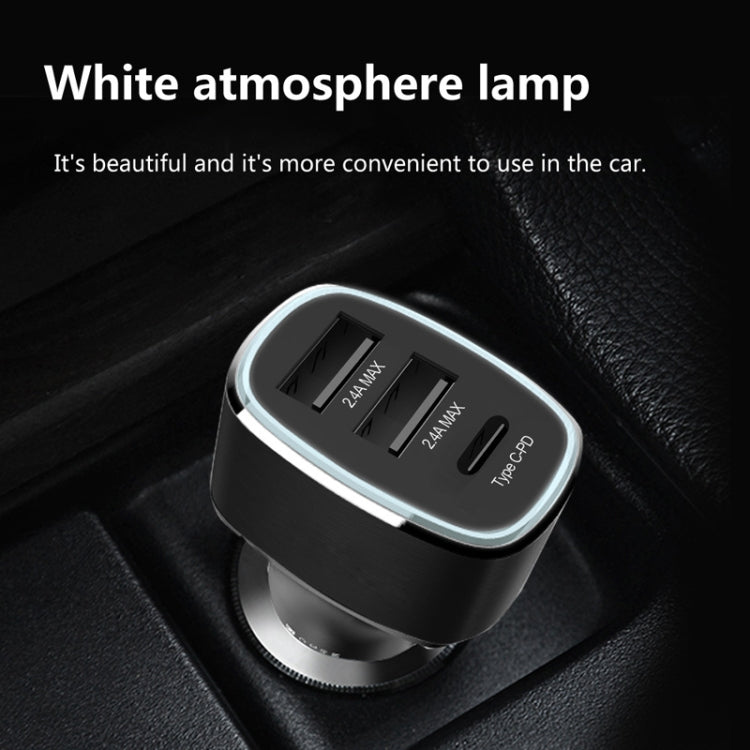 QIAKEY GT690C Dual USB + USB-C / Type-C Aluminum Alloy Three-Hole Car Charger(Black) - Car Charger by QIAKEY | Online Shopping South Africa | PMC Jewellery
