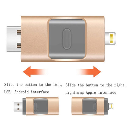 256GB Type-C + 8 Pin + USB 3.0  3 In 1 OTG Metal USB Flash Drive(Gold) - U Disk & Card Reader by PMC Jewellery | Online Shopping South Africa | PMC Jewellery