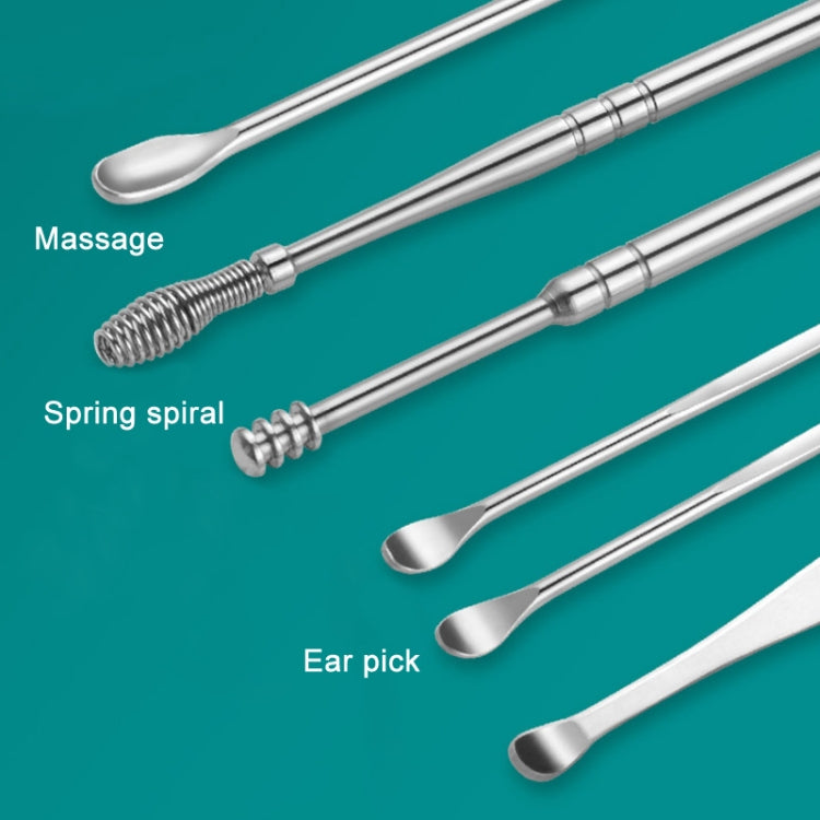 5 Sets 6 In 1 Stainless Steel Spring Spiral Portable Ear Pick, Specification: Pink Leather Case - Ear Care Tools by PMC Jewellery | Online Shopping South Africa | PMC Jewellery