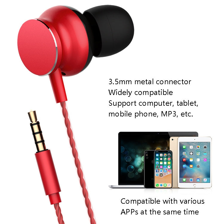 2 PCS TS118 3.5mm Metal In-Ear Wired Game Earphone(Red) - In Ear Wired Earphone by PMC Jewellery | Online Shopping South Africa | PMC Jewellery