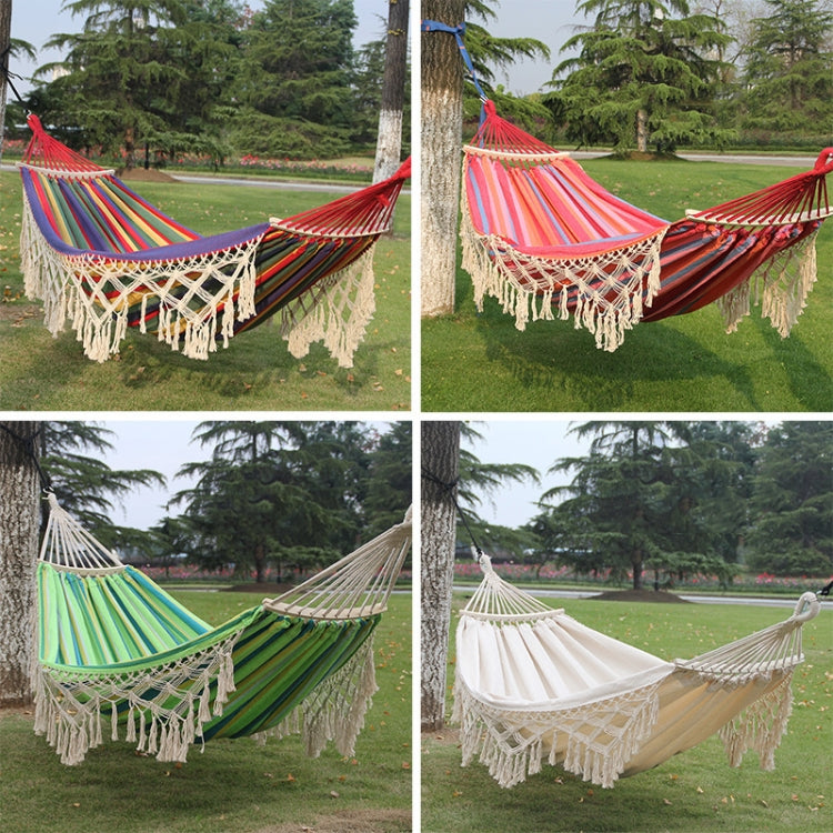 200x150cm Double Outdoor Camping Tassel Canvas Hammock with Stick(White) - Hammocks by PMC Jewellery | Online Shopping South Africa | PMC Jewellery