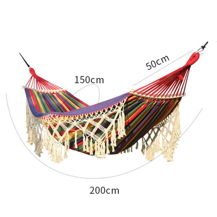 200x150cm Double Outdoor Camping Tassel Canvas Hammock with Stick(White) - Hammocks by PMC Jewellery | Online Shopping South Africa | PMC Jewellery