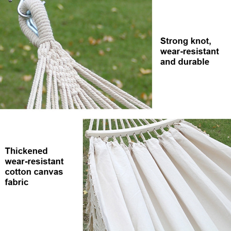 200x150cm Double Outdoor Camping Tassel Canvas Hammock with Stick(Pink Stripes) - Hammocks by PMC Jewellery | Online Shopping South Africa | PMC Jewellery