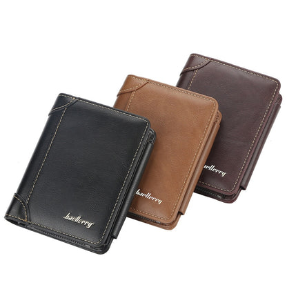 Baellerry D9159 Men Short Tri-Fold Zip Coin Purse Thin Card Holder(Brown) - Wallets by Baellerry | Online Shopping South Africa | PMC Jewellery