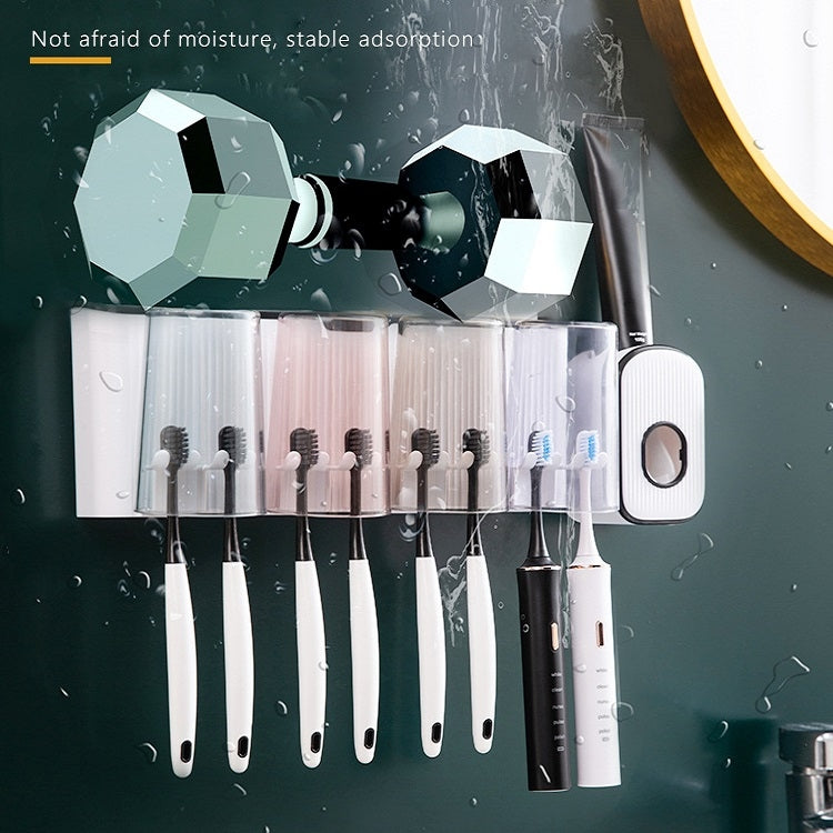 Bathroom Wall-mounted Punch-free Wash Cup Toothbrush Rack Squeeze Toothpaste Set Two Golden(With Squeezer) - Shelves by PMC Jewellery | Online Shopping South Africa | PMC Jewellery