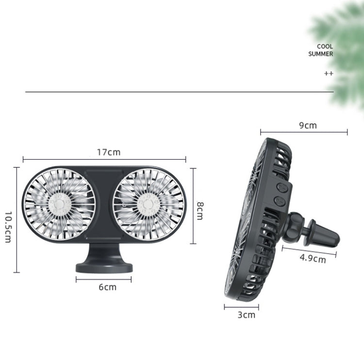 F211 Car Double Head With Led Electric Fan Car Air Outlet Instrument Panel USB Mini Fan(Black) - Heating & Fans by PMC Jewellery | Online Shopping South Africa | PMC Jewellery