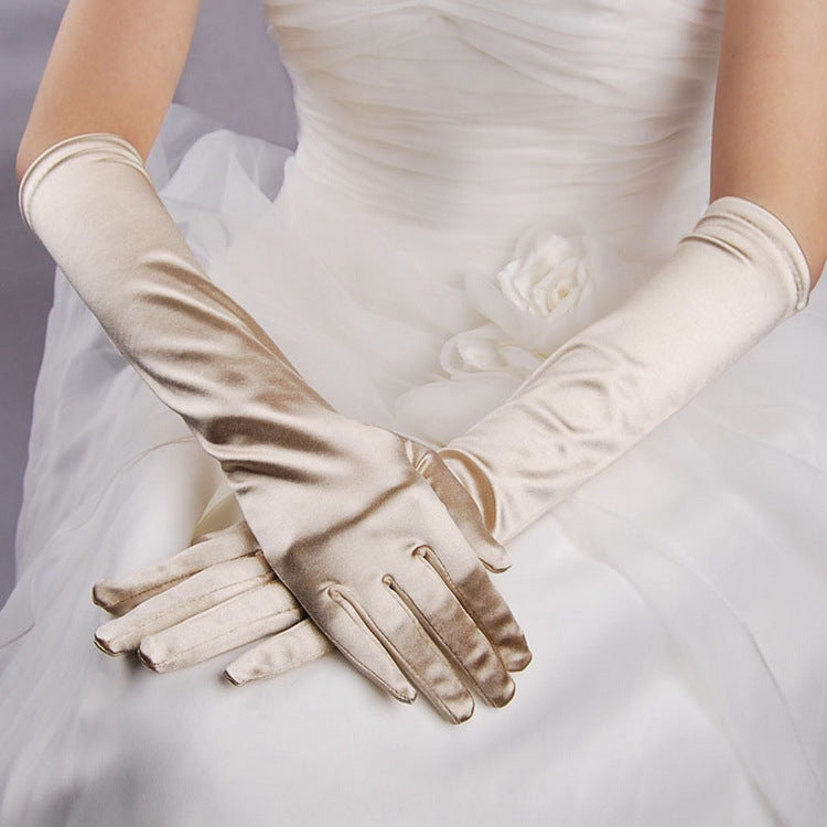 1pair Bride Gloves Satin Long Vintage Travel Sunscreen Dress Wedding Gloves(Champagne) - Others by PMC Jewellery | Online Shopping South Africa | PMC Jewellery