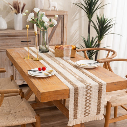 Cotton and Linen Woven Colorblock Tassel Striped Rhombus Table Runner, Size: 30x50cm(2 Hemp + Diamond Lattice) - Tablecloths & Table Mats by PMC Jewellery | Online Shopping South Africa | PMC Jewellery