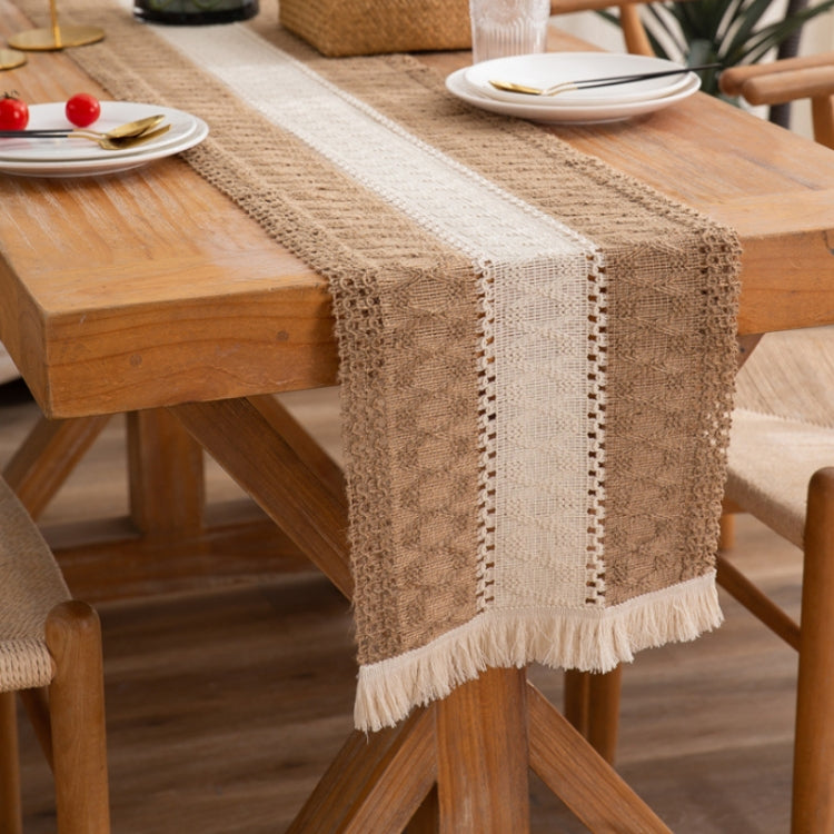 Cotton and Linen Woven Colorblock Tassel Striped Rhombus Table Runner, Size: 30x50cm(2 Hemp + Diamond Lattice) - Tablecloths & Table Mats by PMC Jewellery | Online Shopping South Africa | PMC Jewellery
