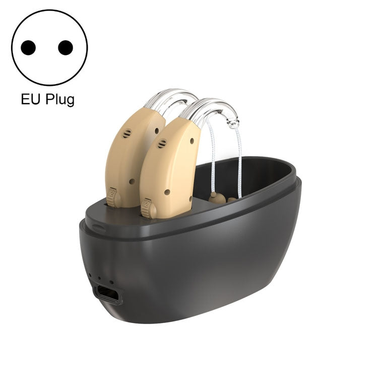 Elderly Use Can Charge Sound Amplifier Hearing Aid, Specification: EU Plug(Skin Color Double Machine+Black Charging Bin) - Hearing Aids by PMC Jewellery | Online Shopping South Africa | PMC Jewellery