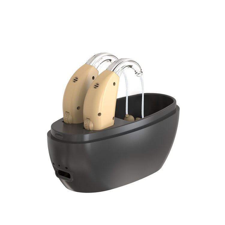 Elderly Use Can Charge Sound Amplifier Hearing Aid, Specification: EU Plug(Skin Color Double Machine+Black Charging Bin) - Hearing Aids by PMC Jewellery | Online Shopping South Africa | PMC Jewellery