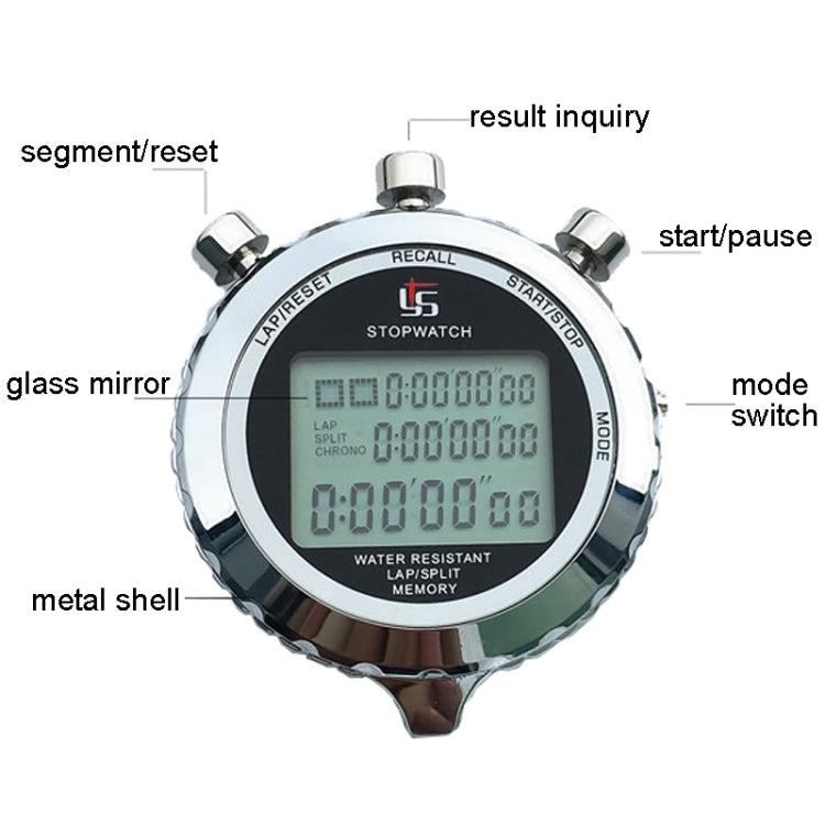 YS Metal Stopwatch 3 Rows Display Running Training Electronic Timers, Style: YS-5100 100 Memories - Pedometer by PMC Jewellery | Online Shopping South Africa | PMC Jewellery