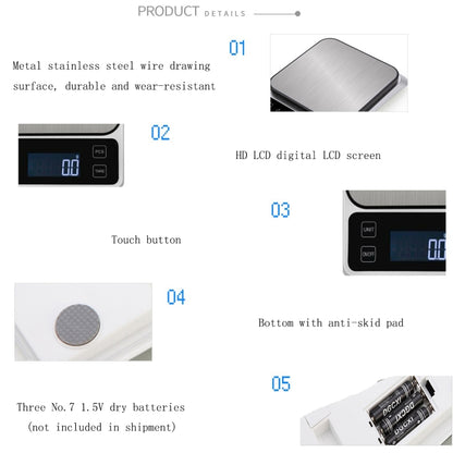 Stainless Steel Food Baking Scale Small Bench Scale Kitchen Electronic Scale English 5kg/1g - Kitchen Scales by PMC Jewellery | Online Shopping South Africa | PMC Jewellery