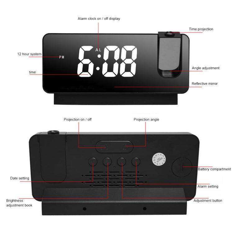 S282 Multifunctional Silent Electronic Digital Projection Clock(Black Shell Green Light) - Novelty Clock by PMC Jewellery | Online Shopping South Africa | PMC Jewellery