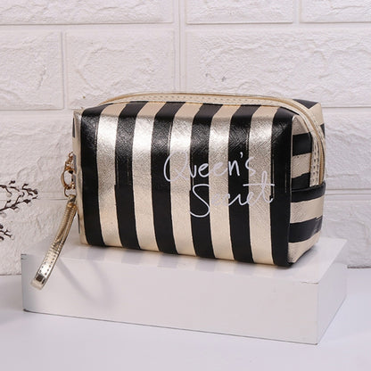 Multifunctional Striped PU Waterproof Cosmetic Toiletry Bag(Black) - Storage Boxes by PMC Jewellery | Online Shopping South Africa | PMC Jewellery