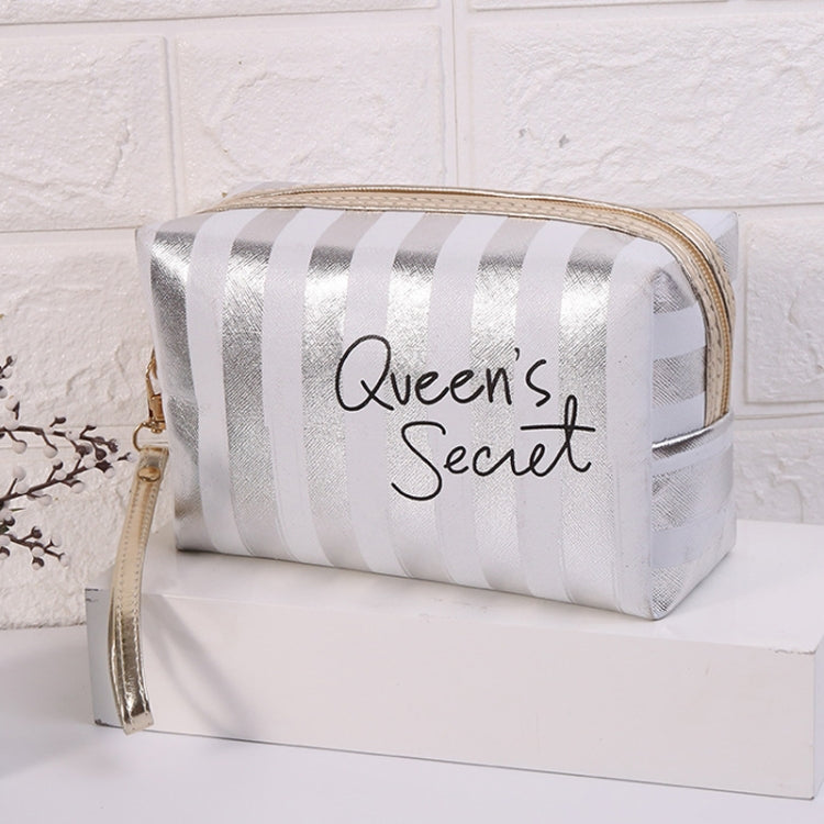 Multifunctional Striped PU Waterproof Cosmetic Toiletry Bag(Silver) - Storage Boxes by PMC Jewellery | Online Shopping South Africa | PMC Jewellery