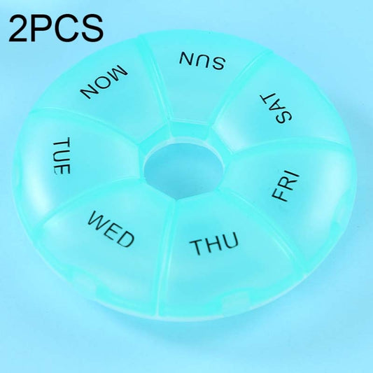 2 PCS Round 7 Days Rainbow Color Portable Pill Box Plastic Seven Grid(Cyan) - Pill Boxes by PMC Jewellery | Online Shopping South Africa | PMC Jewellery