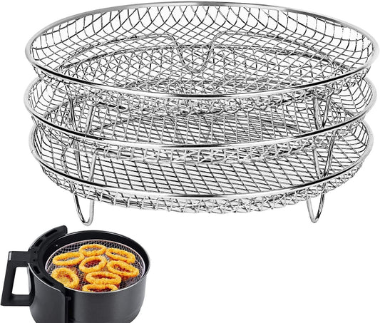 Air Fryer Accessories 8-inch Three Layer Round Grill Steam Rack - Electric Deep Fryers by PMC Jewellery | Online Shopping South Africa | PMC Jewellery