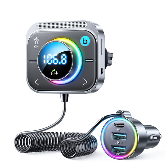 Joyroom JR-CL18 Car Charger Vehicle Bluetooth Transmitter Comes With Spring Line(Silver) - Bluetooth Car Kits by JOYROOM | Online Shopping South Africa | PMC Jewellery