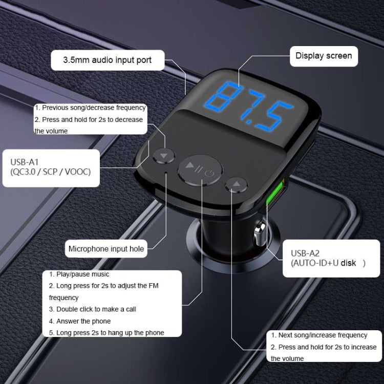 LDNIO C706Q QC3.0+AUTO-ID Car Bluetooth FM Music Digital Display Car Charger with Type-C/USB-C Cable - Car Charger by LDNIO | Online Shopping South Africa | PMC Jewellery