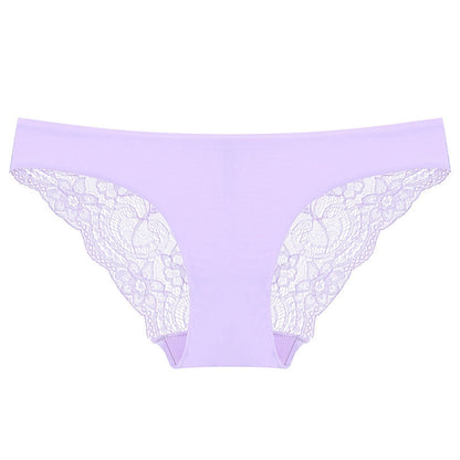 606 3pcs Sexy Lace One-piece Perspective Low-waist Ladies Underwear, Size: L(Light Purple) - Ladies Underwear by PMC Jewellery | Online Shopping South Africa | PMC Jewellery