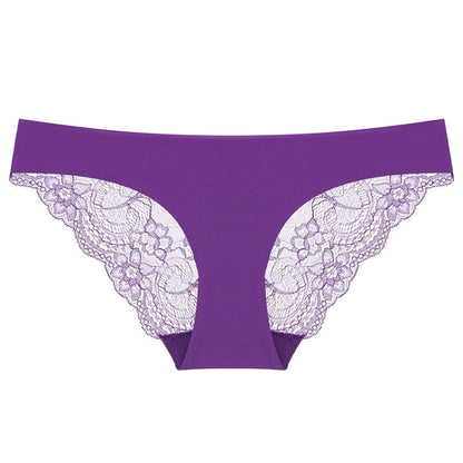 606 3pcs Sexy Lace One-piece Perspective Low-waist Ladies Underwear, Size: XXL(Deep Purple) - Ladies Underwear by PMC Jewellery | Online Shopping South Africa | PMC Jewellery