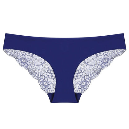 606 3pcs Sexy Lace One-piece Perspective Low-waist Ladies Underwear, Size: XXL(Blue) - Ladies Underwear by PMC Jewellery | Online Shopping South Africa | PMC Jewellery