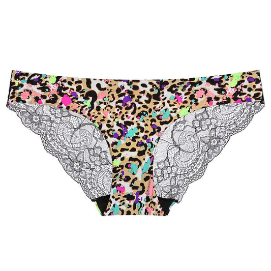 606 3pcs Sexy Lace One-piece Perspective Low-waist Ladies Underwear, Size: XXL(Colorful Leopard) - Ladies Underwear by PMC Jewellery | Online Shopping South Africa | PMC Jewellery