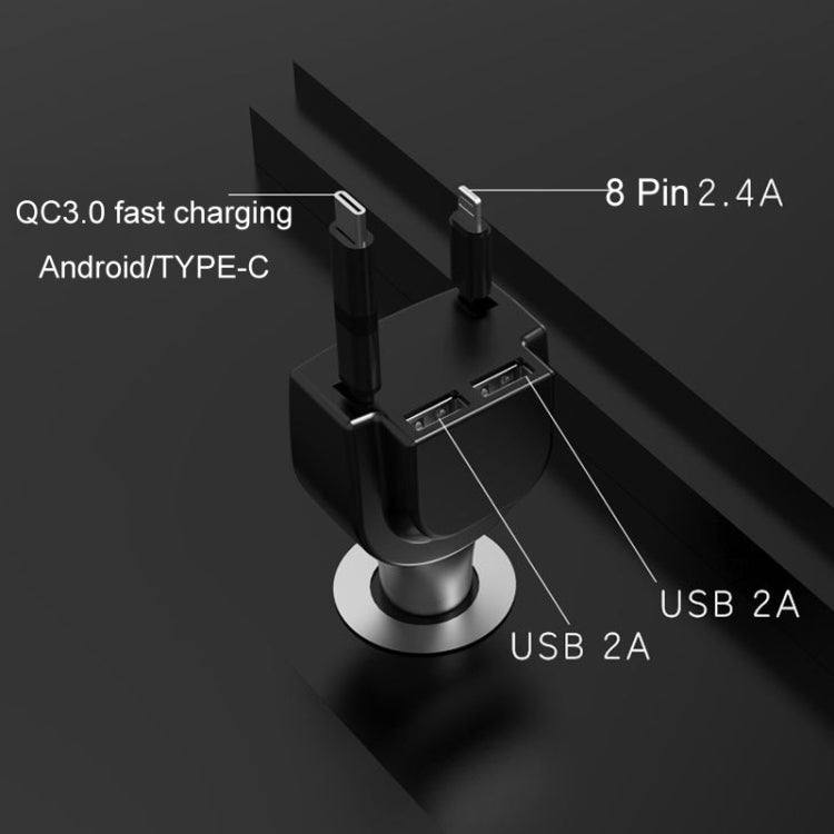 3 In 1 3.1A Dual USB Single Pull Retractable Fast QC3.0 Car Charger(Red) - Car Charger by PMC Jewellery | Online Shopping South Africa | PMC Jewellery