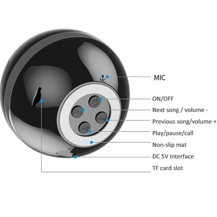 GS009 Bluetooth 4.2 Round Ball Small Speaker With Colorful Light Support TF Card / FM(Black) - Desktop Speaker by PMC Jewellery | Online Shopping South Africa | PMC Jewellery