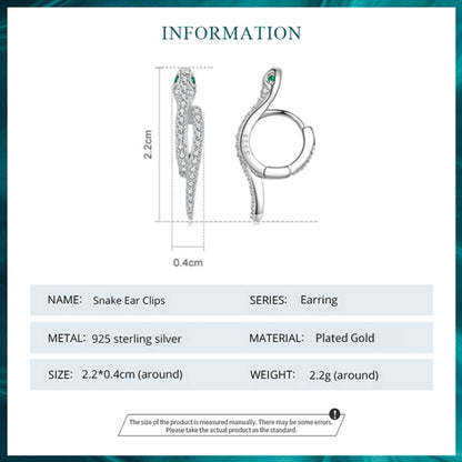 BSE669-B Sterling Silver S925 White Gold Plated Zircon Snake Earrings - Stud Earrings & Earrings by PMC Jewellery | Online Shopping South Africa | PMC Jewellery