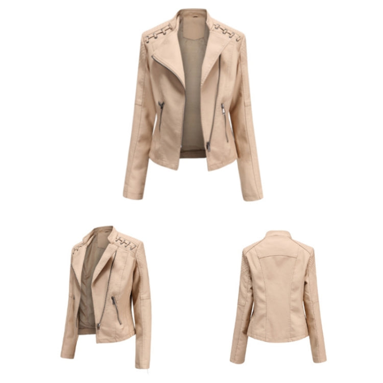 Women Short Leather Jacket Slim Jacket Motorcycle Suit, Size: S(Pale Lisianthus) - Jacket & Loose Coat by PMC Jewellery | Online Shopping South Africa | PMC Jewellery