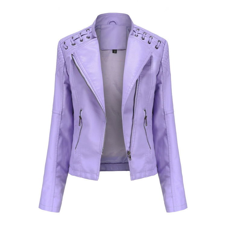 Women Short Leather Jacket Slim Jacket Motorcycle Suit, Size: XXXL(Pale Lisianthus) - Jacket & Loose Coat by PMC Jewellery | Online Shopping South Africa | PMC Jewellery