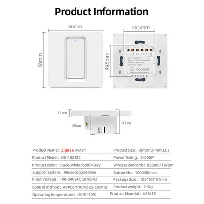 Tuya ZigBee Smart Single-fire Zero-fire Sharing Switch Phone Control Voice Panel EU Plug, Spec: 2 Buttons - Smart Switch by PMC Jewellery | Online Shopping South Africa | PMC Jewellery