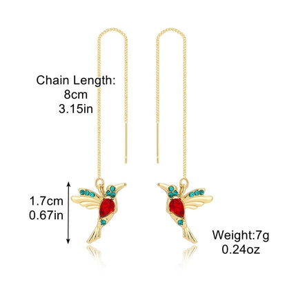 E2104-4 Red Bird Long Ear Wire Women Simple Earrings - Clothing & Beauty by PMC Jewellery | Online Shopping South Africa | PMC Jewellery
