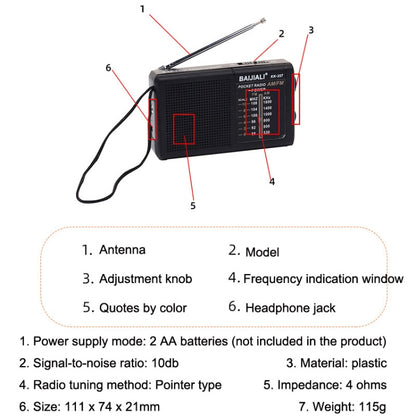 BAIJIALI BJL228 Retro Portable Two Band FM AM Radio Built-in Speaker(Black) - Radio Player by BAIJIALI | Online Shopping South Africa | PMC Jewellery