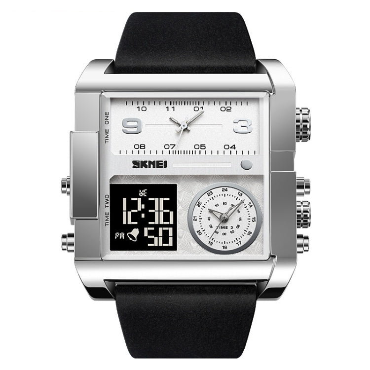 SKMEI 2020 Square Large Dial Triple Movement Men Sports Watch(Silver Shell Black Belt Black Machine) - LED Digital Watches by SKMEI | Online Shopping South Africa | PMC Jewellery