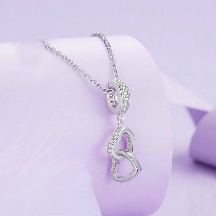 SCC2455 Sterling Silver S925 Interlocking Love Platinum Zircon Heart Shape Pendant -  by PMC Jewellery | Online Shopping South Africa | PMC Jewellery