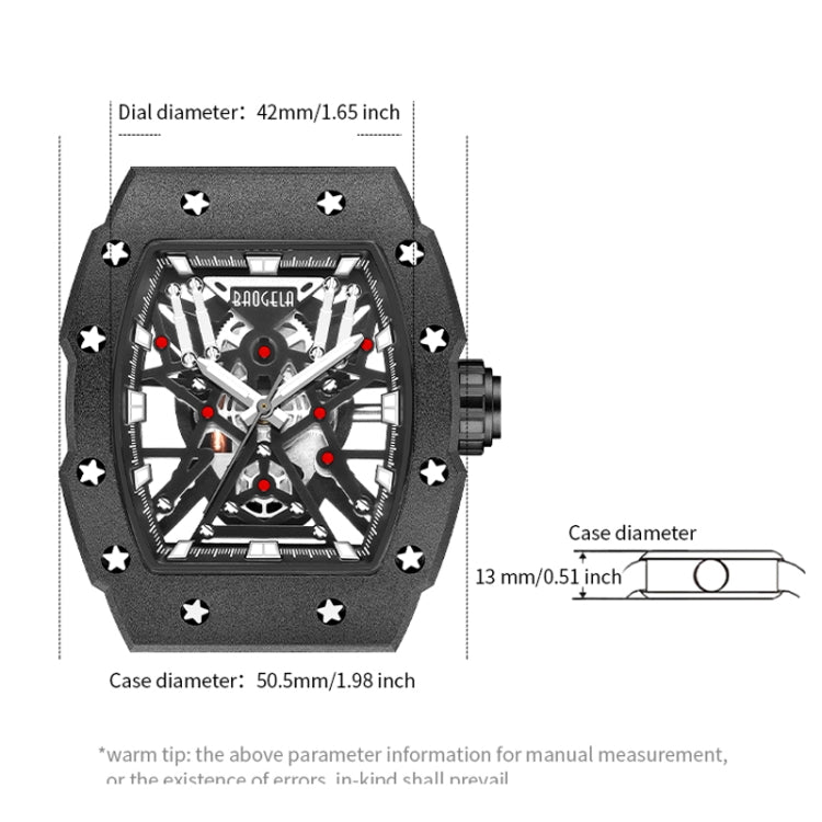 BAOGELA 224147 Wine Barrel Shaped Hollow Night Light Waterproof Sports Silicone Men Watch(Black Shell Red Belt) - Silicone Strap Watches by BAOGELA | Online Shopping South Africa | PMC Jewellery