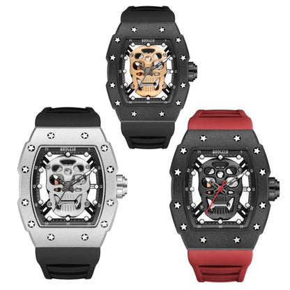 BAOGELA 224141 Hollow Skull Luminous Sports 304 Stainless Steel Silicone Men Watch(Black Shell Black Face Red Belt) - Silicone Strap Watches by BAOGELA | Online Shopping South Africa | PMC Jewellery