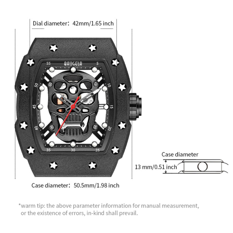 BAOGELA 224141 Hollow Skull Luminous Sports 304 Stainless Steel Silicone Men Watch(Black Shell Rose Face Black Belt) - Silicone Strap Watches by BAOGELA | Online Shopping South Africa | PMC Jewellery