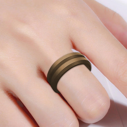 SiR053 V Shaped Grooved Edge Silicone Ring Outdoor Sports Couple Ring No.8(Brown) - Rings by PMC Jewellery | Online Shopping South Africa | PMC Jewellery