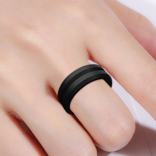 SiR053 V Shaped Grooved Edge Silicone Ring Outdoor Sports Couple Ring No.9(Black) - Rings by PMC Jewellery | Online Shopping South Africa | PMC Jewellery